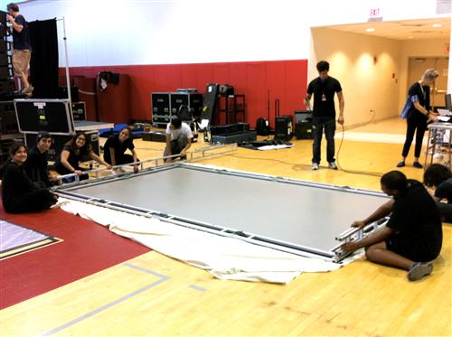 Stage Crew assembling a rear projection screen for SSF - 11/6/15 